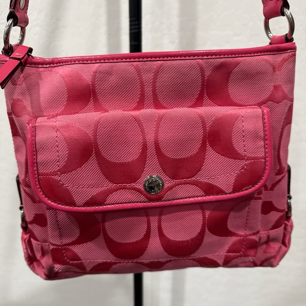 Coach Kyra Daisy Hot Pink Jacquard Crossbody Purse